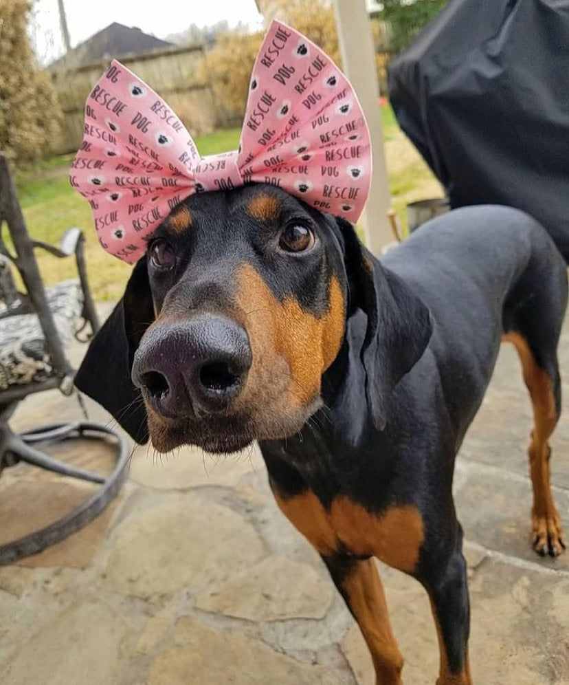 Pink Rescue Dog Bow Headband/Bow Tie Preorder
